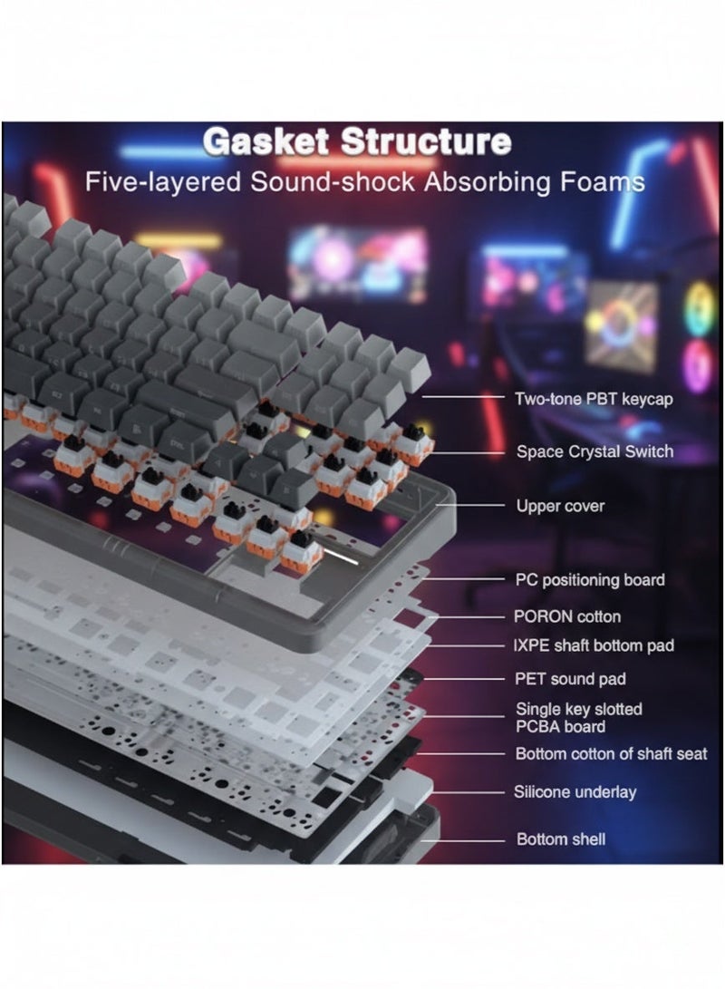 AULA F87 Mechanical Keyboard, Tri-mode Wireless Side-printed Keycaps, Bluetooth 5.0/2.4GHz/USB-C Hot-swappable, Pre-lubricated Switches, 75% TKL RGB Gaming Keyboard (Gradient Gray, Gray wood switch V4) - Image 3